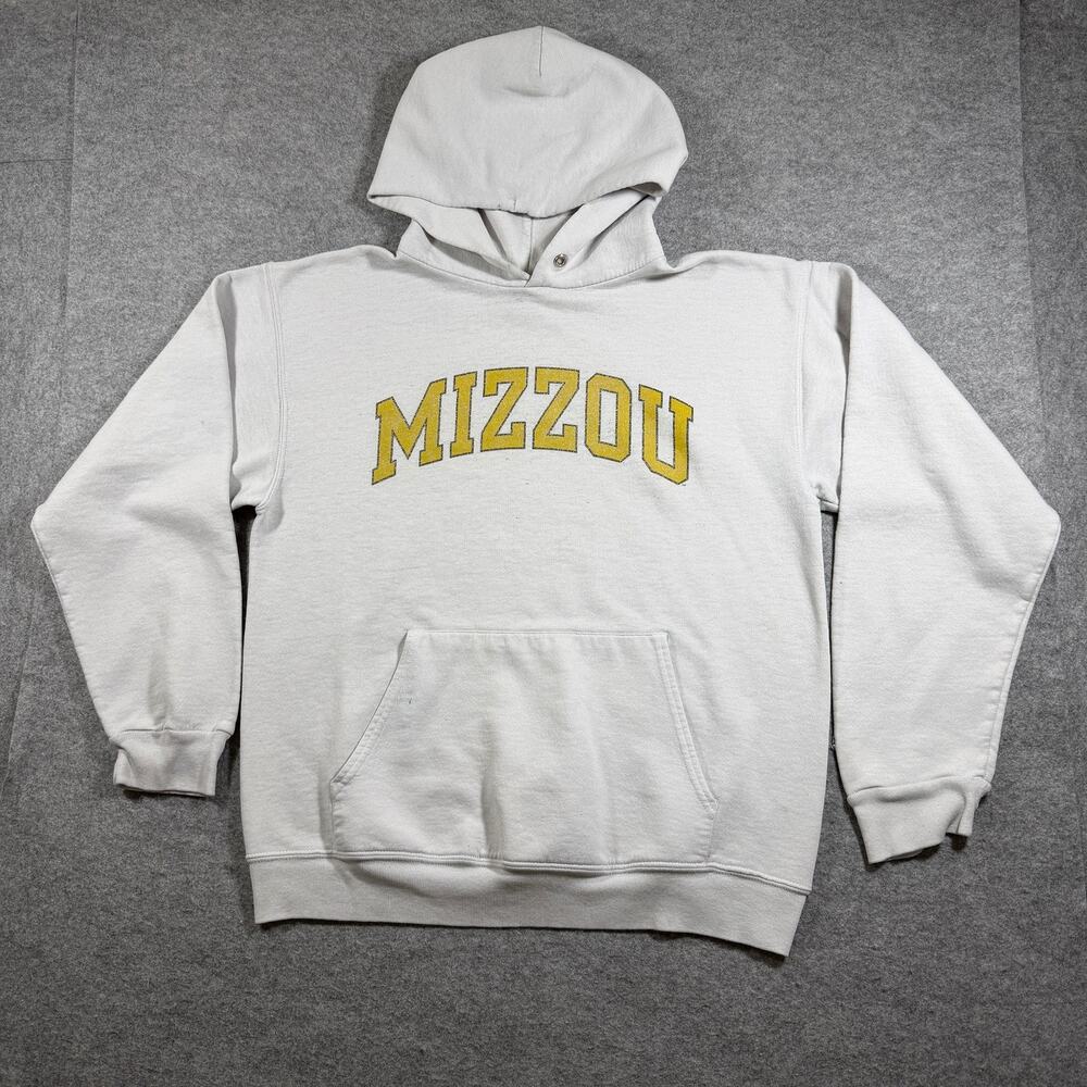 Vintage 90s Champion Mizzou Tigers Hoodie Mens M White Fleece NCAA Missouri Logo